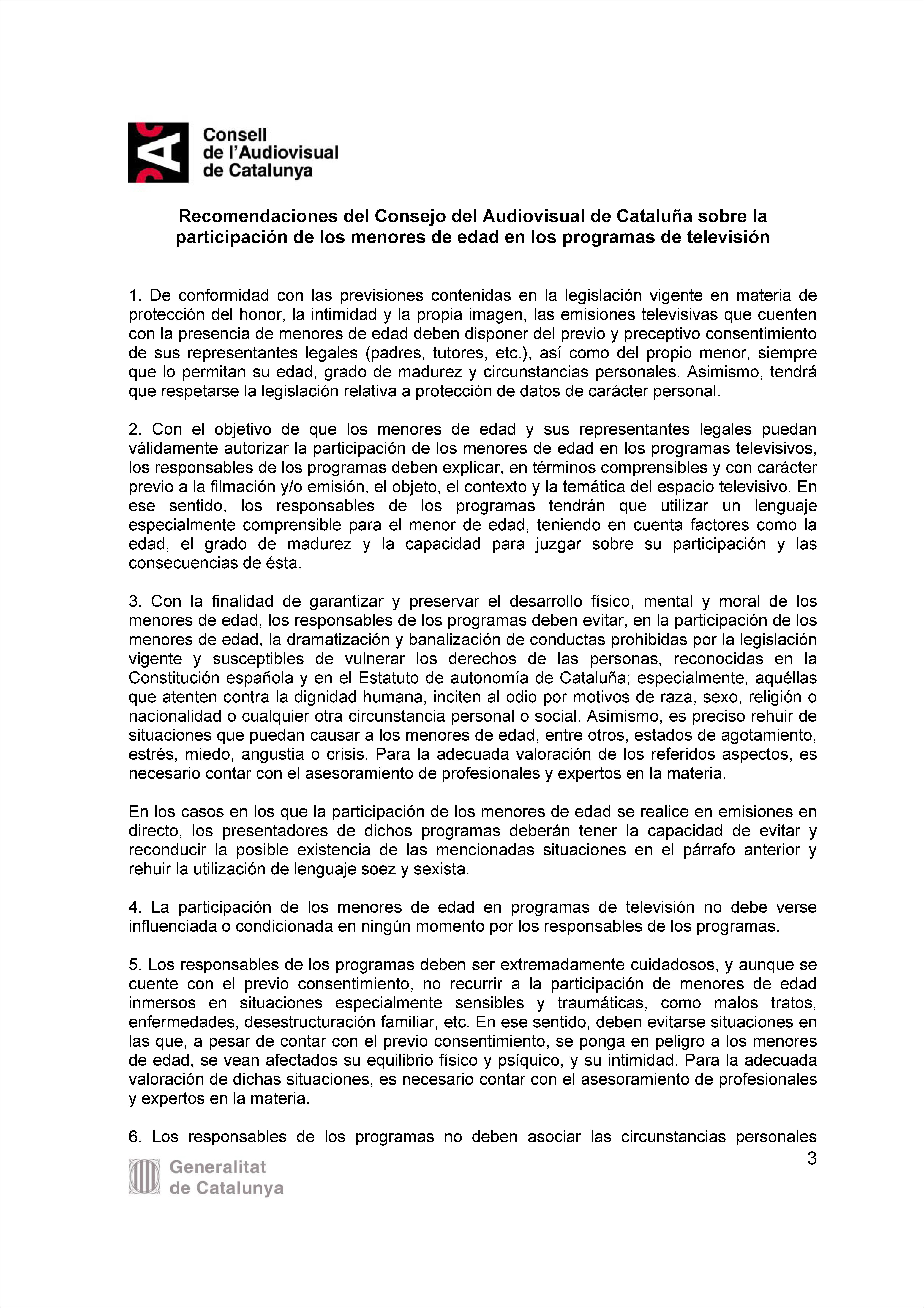 Recomendaciones participación menores
