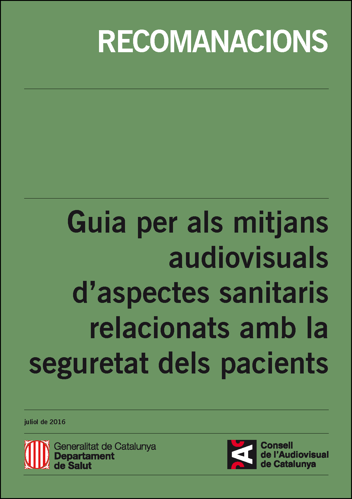 PORTADA RECOMANACIONS MITJANS SEGURETAT PACIENTS