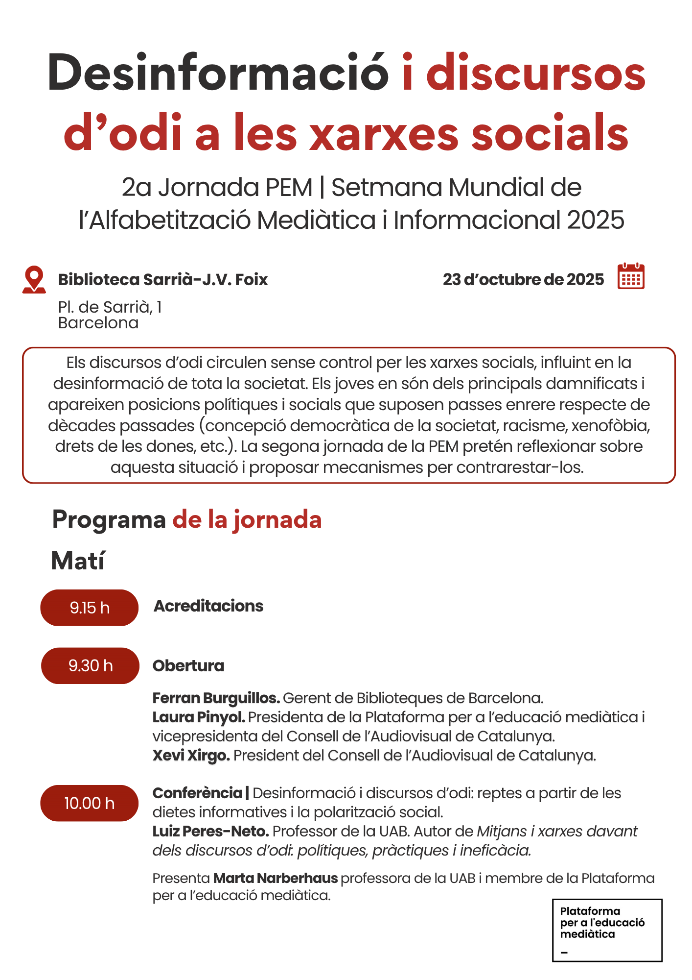 PROGRAMA JORNADA PEM DESINFORMACIÓ